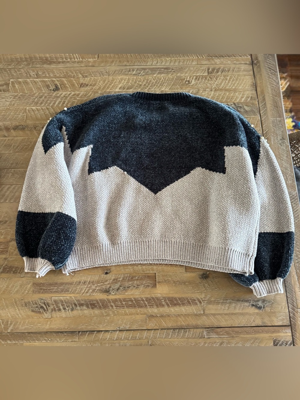 VICI Two-Tone Pearl Trim Crewneck Sweater - Deep Blue & Cream - Picture 2 of 3